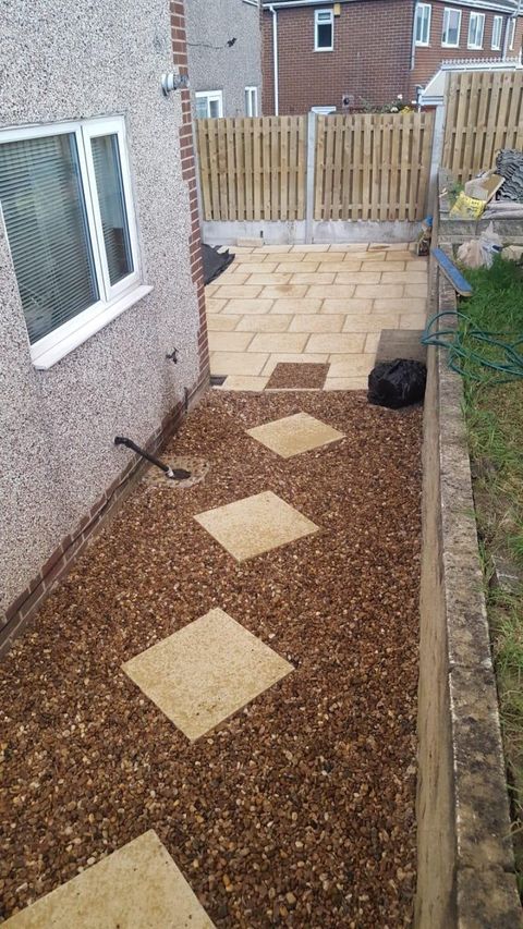 Backyard renovation with patio and seating area