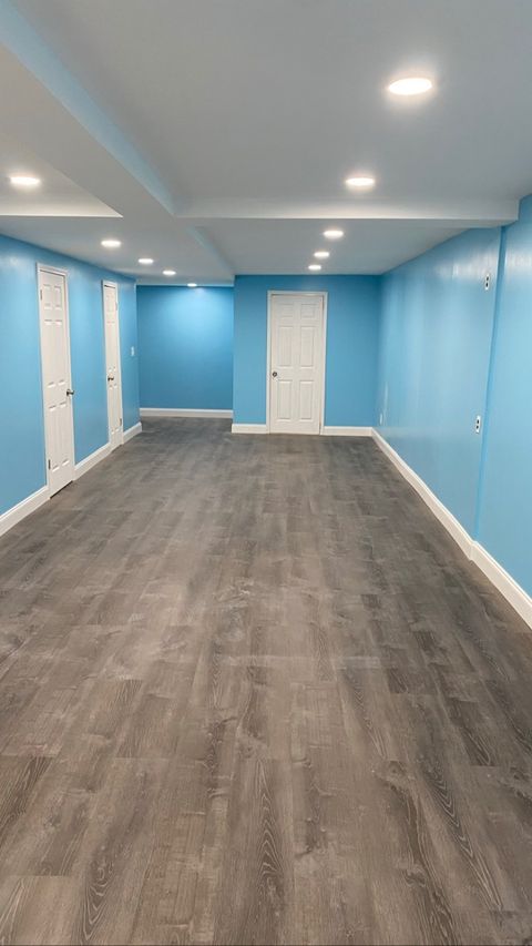 Finished basement entertainment area