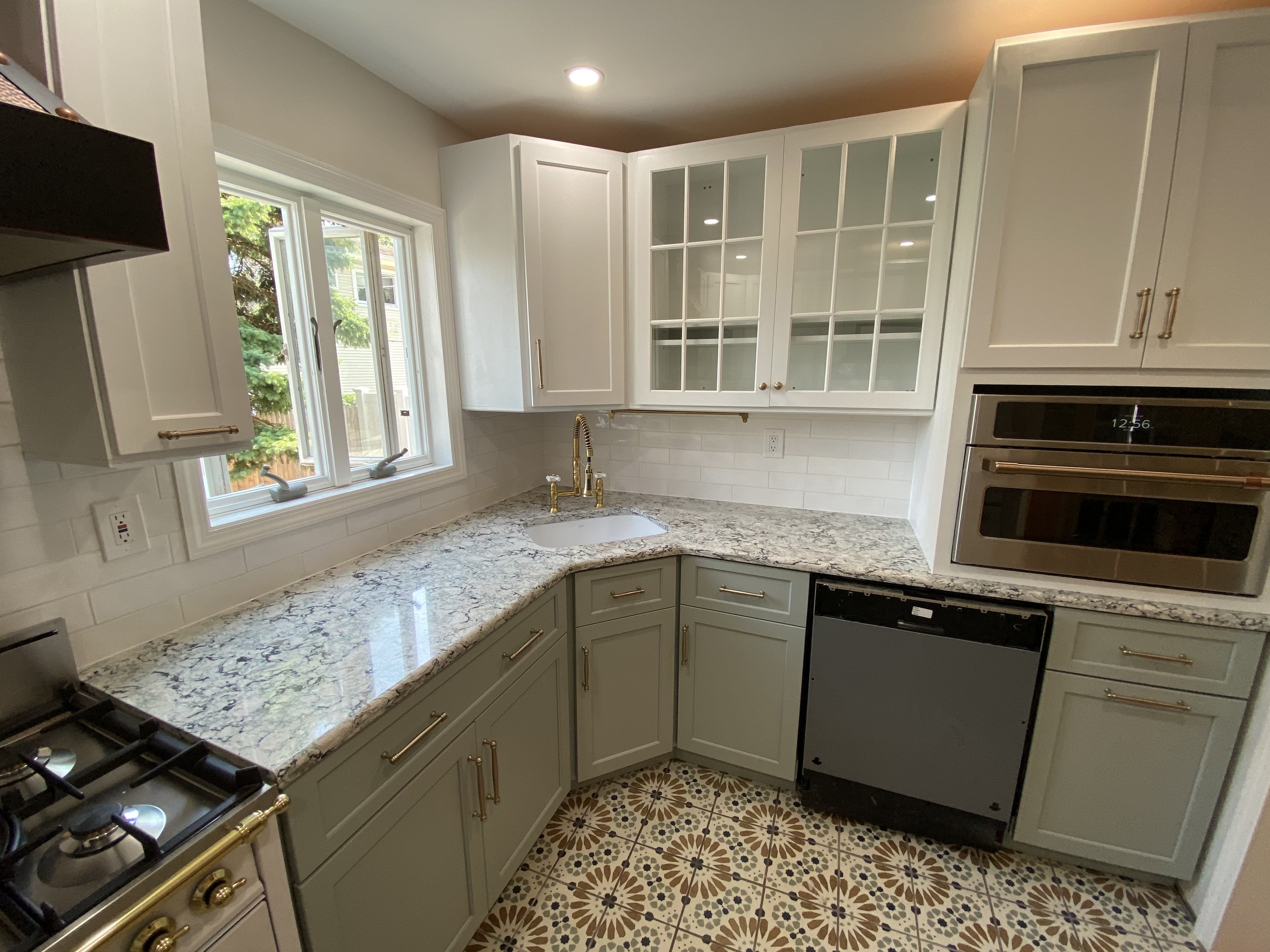 Kitchen remodel — quartz waterfall island